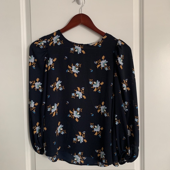 LOFT Tops - Floral Blouse with Puff Sleeves